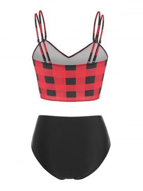 Checked Crisscross High Waisted Tankini Swimwear