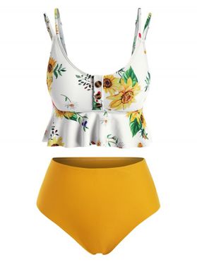 Sunflower Tummy Control Vacation Swimsuit Ruffle High Rise Tankini Swimwear