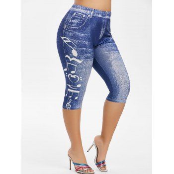 

Plus Size Musical Notes 3D Print Cropped Jeggings, Blueberry blue