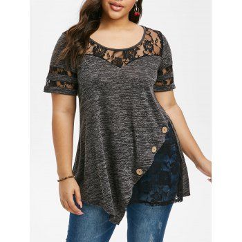

Plus Size Lace Insert Space Dye T Shirt, Dark slate grey