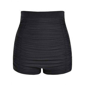 

Tummy Control Swimsuit Bottom Solid Color Ruched High Waisted Swimwear Bottom, Black