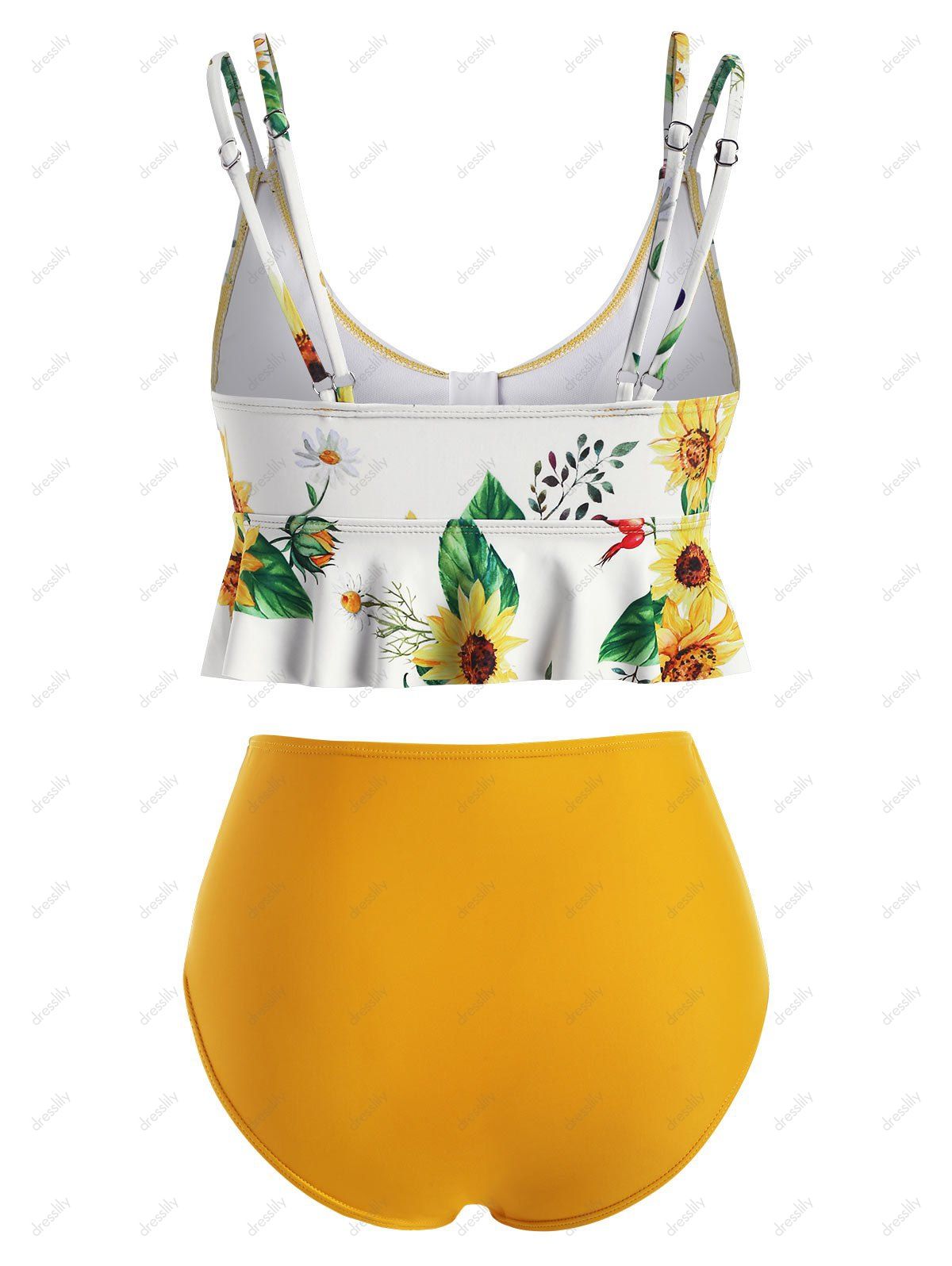 [49% OFF] 2021 Sunflower Ruffle Tankini Swimwear In BRIGHT YELLOW ...