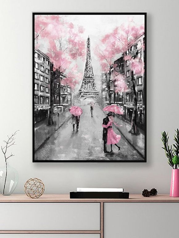 Peinture en Toile Non Encadrée Motif Amoureux et Tour Eiffel - multicolor A 40*60CM