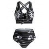 Gothic Swimsuit Skeleton Skull Striped Cut Out Bowknot Ruched Tummy Control Tankini Swimwear - BLACK S