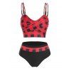 Maillot de Bain Tankini Croisé à Carreaux à Taille Haute - Rouge M