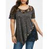 T-shirt en Dentelle Insérée Teinté de Grande Taille - Gris Ardoise Foncé 5X