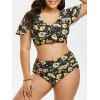 Maillot de Bain Deux Pièces Fleuri Imprimé à Grande Taille - Verge d'Or 3X