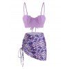Lace-up Cinched Push Up Mermaid Three Piece Swimsuit - MAUVE XL