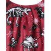 Tummy Control Tankini Swimwear Dinosaur Skeleton Print Strappy Ruched Cut Out Summer Beach Swimsuit - DEEP RED L