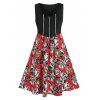 Robe Ligne A Fleur Imprimée de Grande Taille avec Fausse Perle - Noir 5X