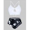 Maillot de Bain Tankini Noué Croisé Crâne Imprimée de Grande Taille à Lacets - multicolor 4X