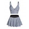 Checked Padded High Waist Skirted Tankini Swimwear - BLACK 2XL