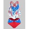 Ensemble de Tankini Matelassé Drapeau Américain Imprimé à Bretelle - Rouge XL