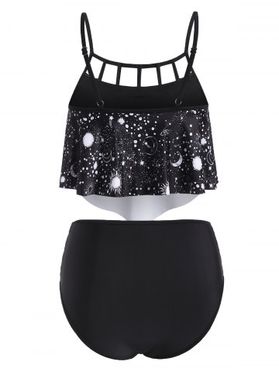 Astrology Sun Star Moon Print Lattice Tankini Swimwear