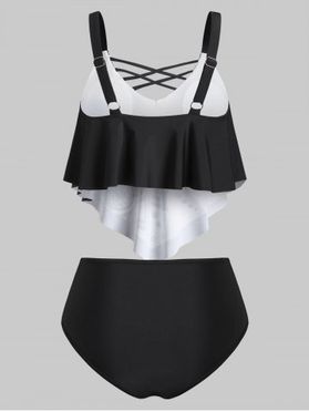 Crisscross Flounce Overlay High Waisted Tankini Swimwear