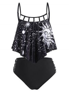 Astrology Sun Star Moon Swimsuit Flounce Lattice Tankini Swimwear