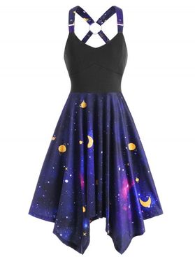 Galaxy Print Ring Asymmetrical Dress