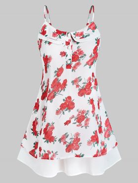 Plus Size Buttons Flower Print Cami Tank Top