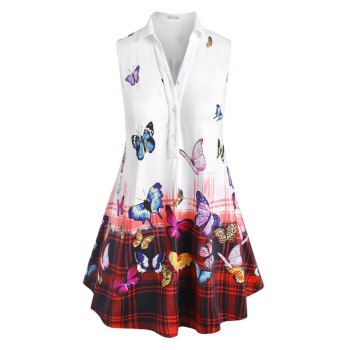 

Plus Size Butterfly Print Ombre Plaid Tank Top, White