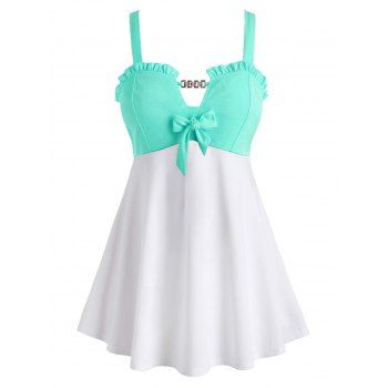

Frilled Trim Colorblock Knotted Plus Size Tank Top, Medium turquoise
