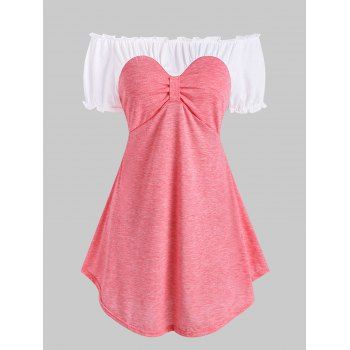 

Frilled Two Tone Bow Tunic Top, Light pink