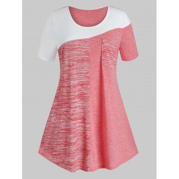 

Plus Size Colorblock Pocket T Shirt, Watermelon pink
