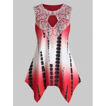 

Lace Insert Ombre Handkerchief Tank Top, Red