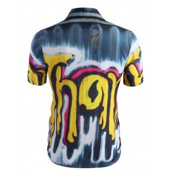 

Drip Graffiti Print Short Sleeve Shirt, Bright yellow