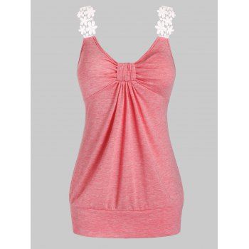 

Plus Size Floral Applique Panel Ruched Blouson Tank Top, Pink rose