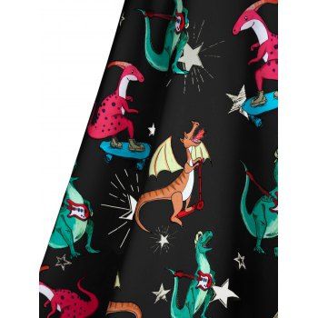 Cartoon Dinosaur Print Lace Up High Waisted Mini Cami Dress