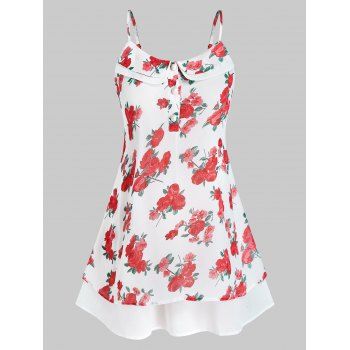 

Plus Size Buttons Flower Print Cami Tank Top, White