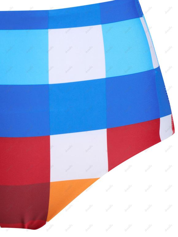 Maillot de Bain Bikini Matelassé Noué en Avant à Carreaux Imprimé - multicolor A 3XL