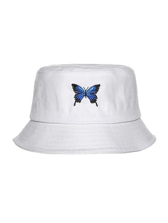 Chapeau Seau Décontracté Papillon Brodé - Blanc 