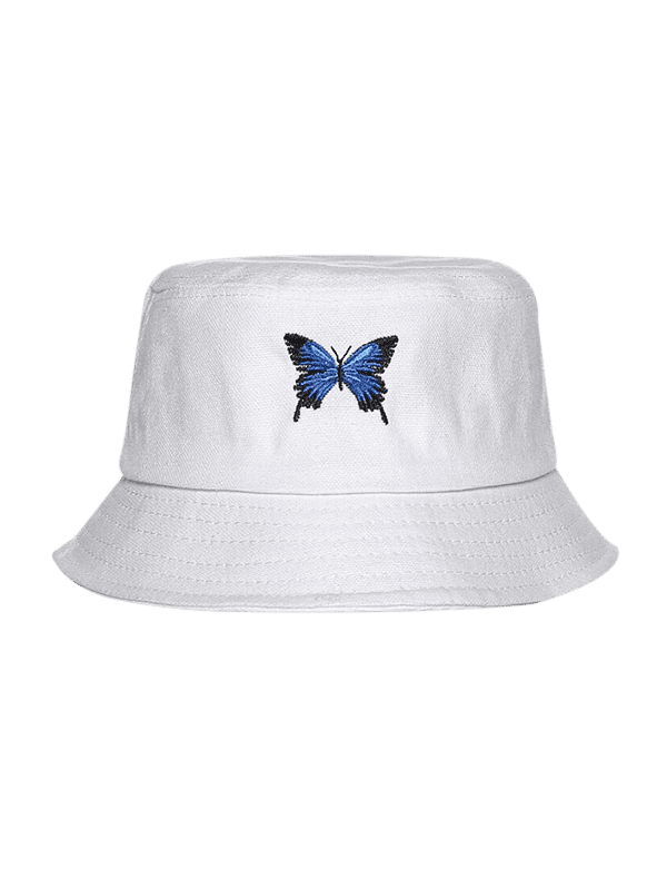 [28 OFF] 2020 Butterfly Embroidery Casual Bucket Hat In WHITE DressLily