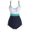 Maillot de Bain Noué en Blocs de Couleurs Une-Pièce à Lacets - Bleu Vert Ara L