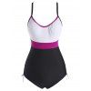 Maillot de Bain Noué en Blocs de Couleurs Une-Pièce à Lacets - Rouge Rose XL
