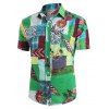 Chemise Ethnique Motif de Feuille à Manches Courtes - multicolor A XL