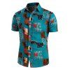 Chemise Rétro Lettre Géométrique Imprimée Boutonnée - multicolor 3XL