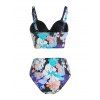 Floral Print Sheer Lace Insert Underwire Tankini Swimwear - BLACK M