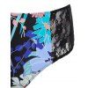 Floral Print Sheer Lace Insert Underwire Tankini Swimwear - BLACK M