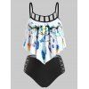 Ensemble de Tankini Croisé Papillon et Plume Imprimés - Noir M