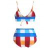 Plaid Print Swimwear High Rise Front Knot Padded Bikini Swimsuit - multicolor A L