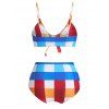 Maillot de Bain Bikini Matelassé Noué en Avant à Carreaux Imprimé - multicolor A 2XL