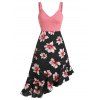 Robe à Bretelle Asymétrique Fleurie Imprimée à Taille Empire - Noir 3XL