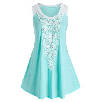 

Plus Size Lace Applique Swing Tank Top, Light aquamarine