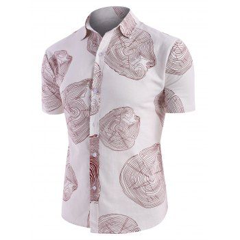 

Tree Ring Print Short Sleeve Linen Shirt, Multicolor b