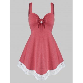 

Plus Size Tie Front Crochet Trim Empire Waist Tank Top, Cherry red