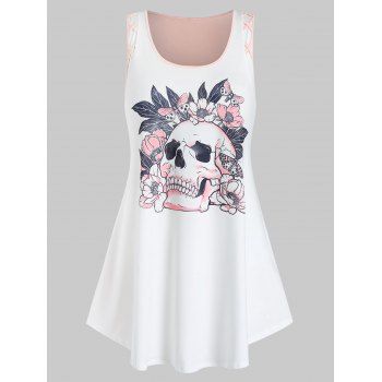 

Plus Size Skull Flower Printed Tunic Tank Top, Orange pink