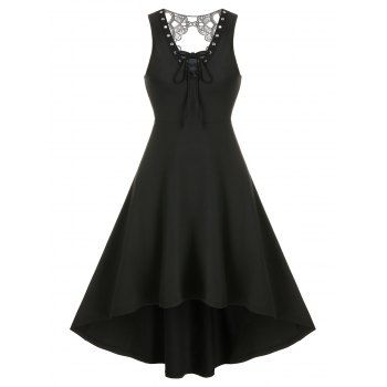 

Lace Insert High Low Sleeveless Gothic Dress, Black