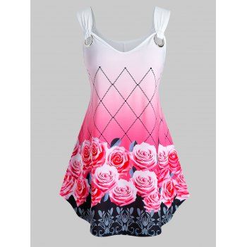 

Plus Size Floral Print Ombre Color Swing Tank Top, Violet red